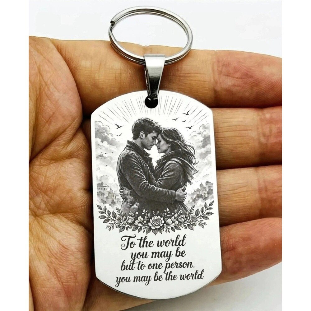 That One Person Is World TO Me Reminder Lover Stainless Keychain Baby Hug Kiss